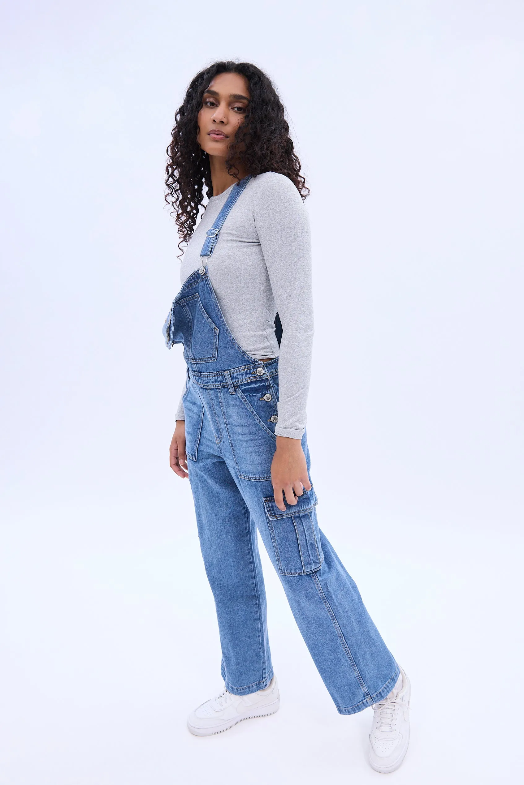 Denim Cargo Baggy Overalls