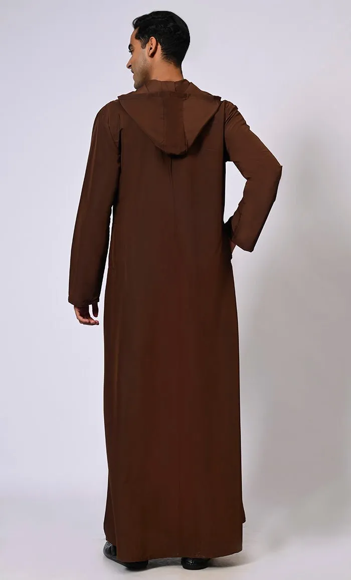 Effortlessly Stylish Men's Brown Hooded Thobe