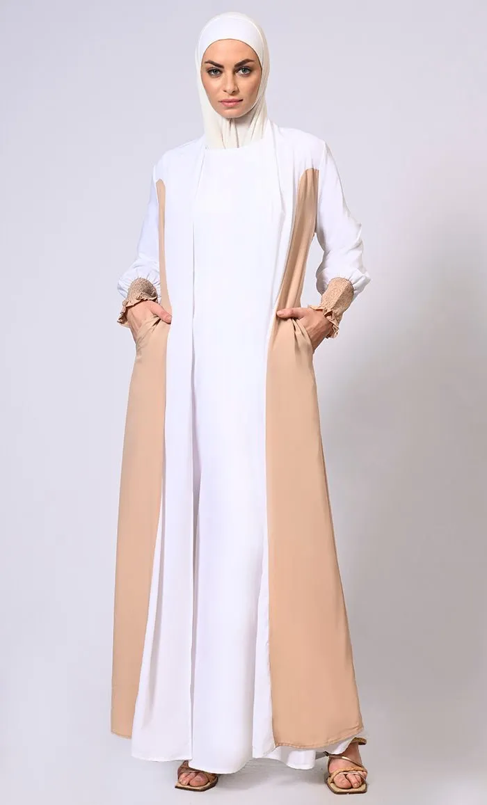 Effortlessly  Stylish: Princess Cut Front open Sand Shrug with Lining & Pockets - Final Sale