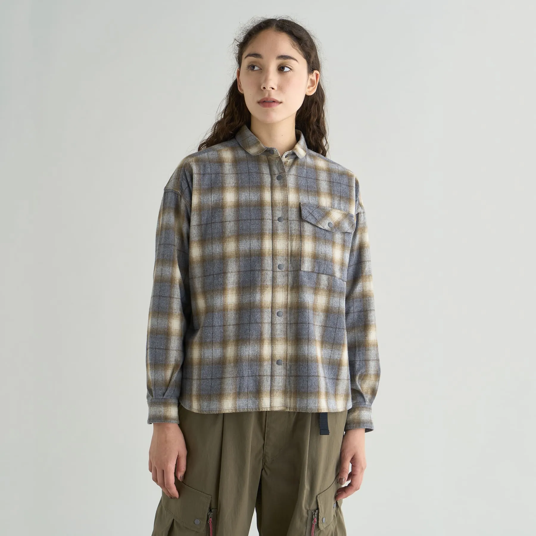 FADE PLAID CAMP SHIRT W(WOMEN)