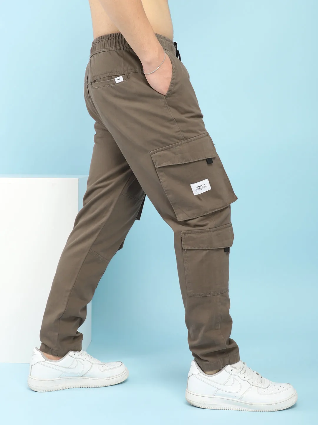 Fantacy Umber Brown 8 Pocket Baggy Fit Denim Cargo