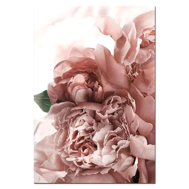 Fashion Floral Posters Pink Rose Green Leaves Wall Art Fine Art Canvas Prints Stylish Salon Art Pictures For Modern Living Room Bedroom Glam Home Decor