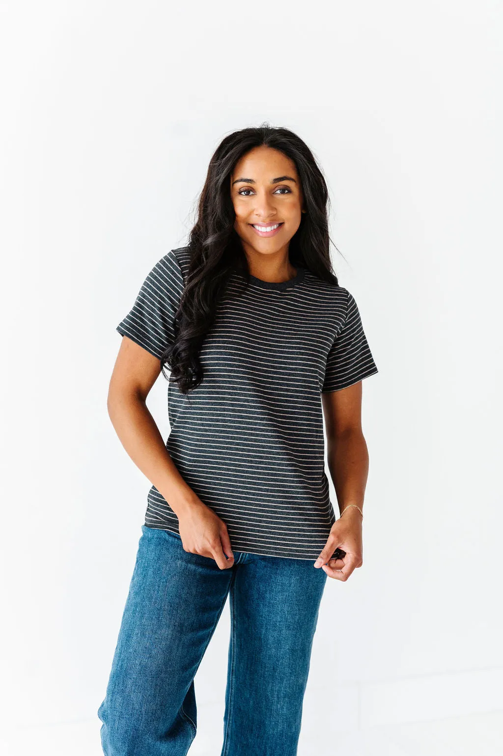 Felicity Striped Top In Charcoal