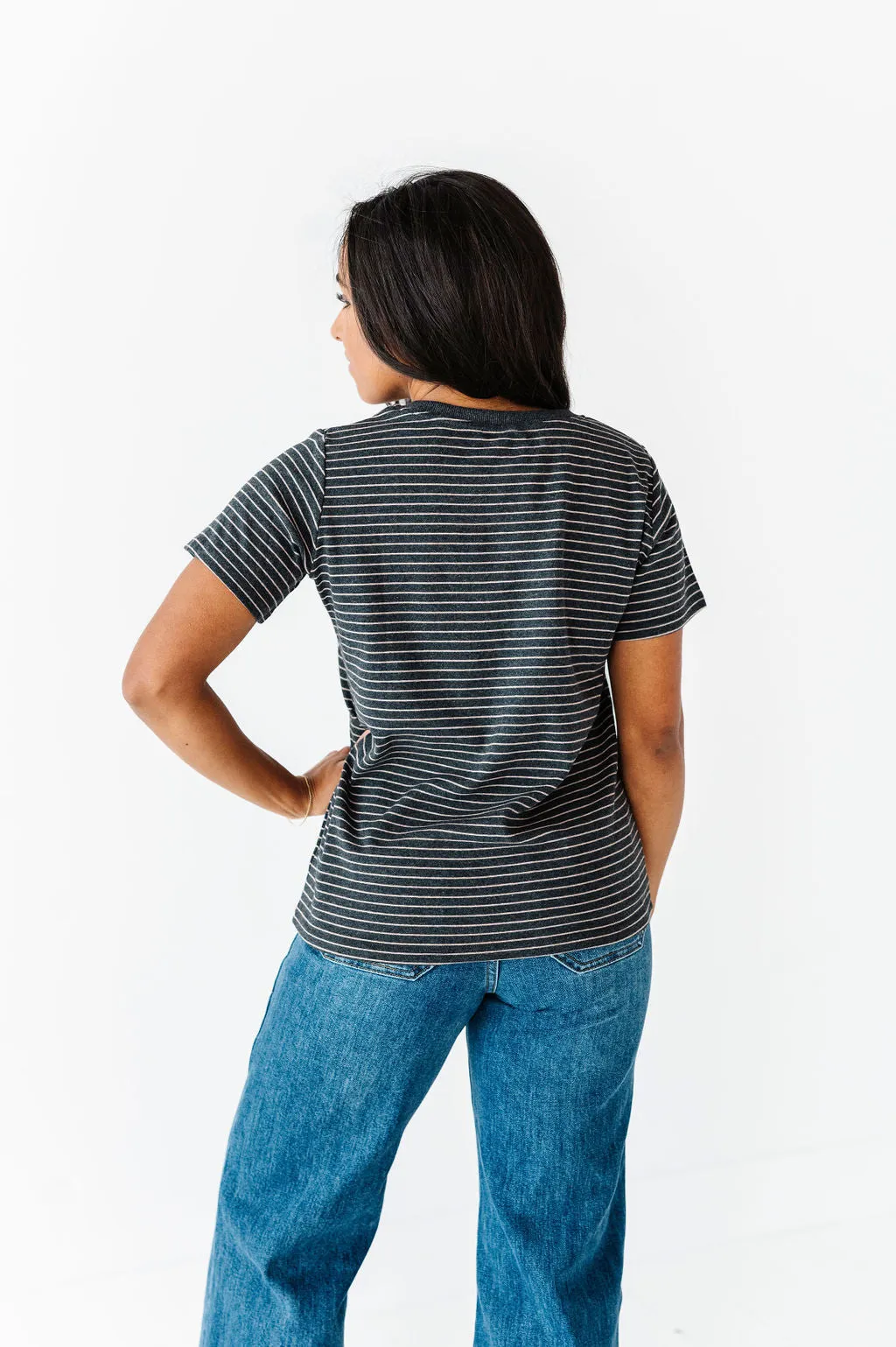 Felicity Striped Top In Charcoal