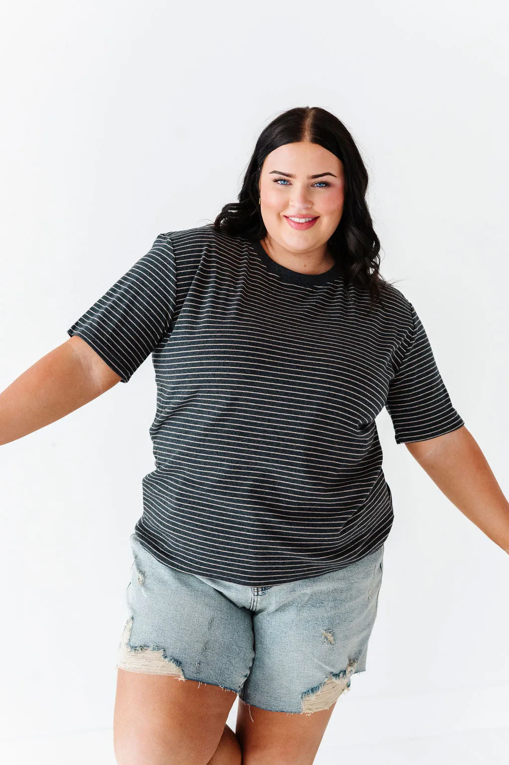 Felicity Striped Top In Charcoal