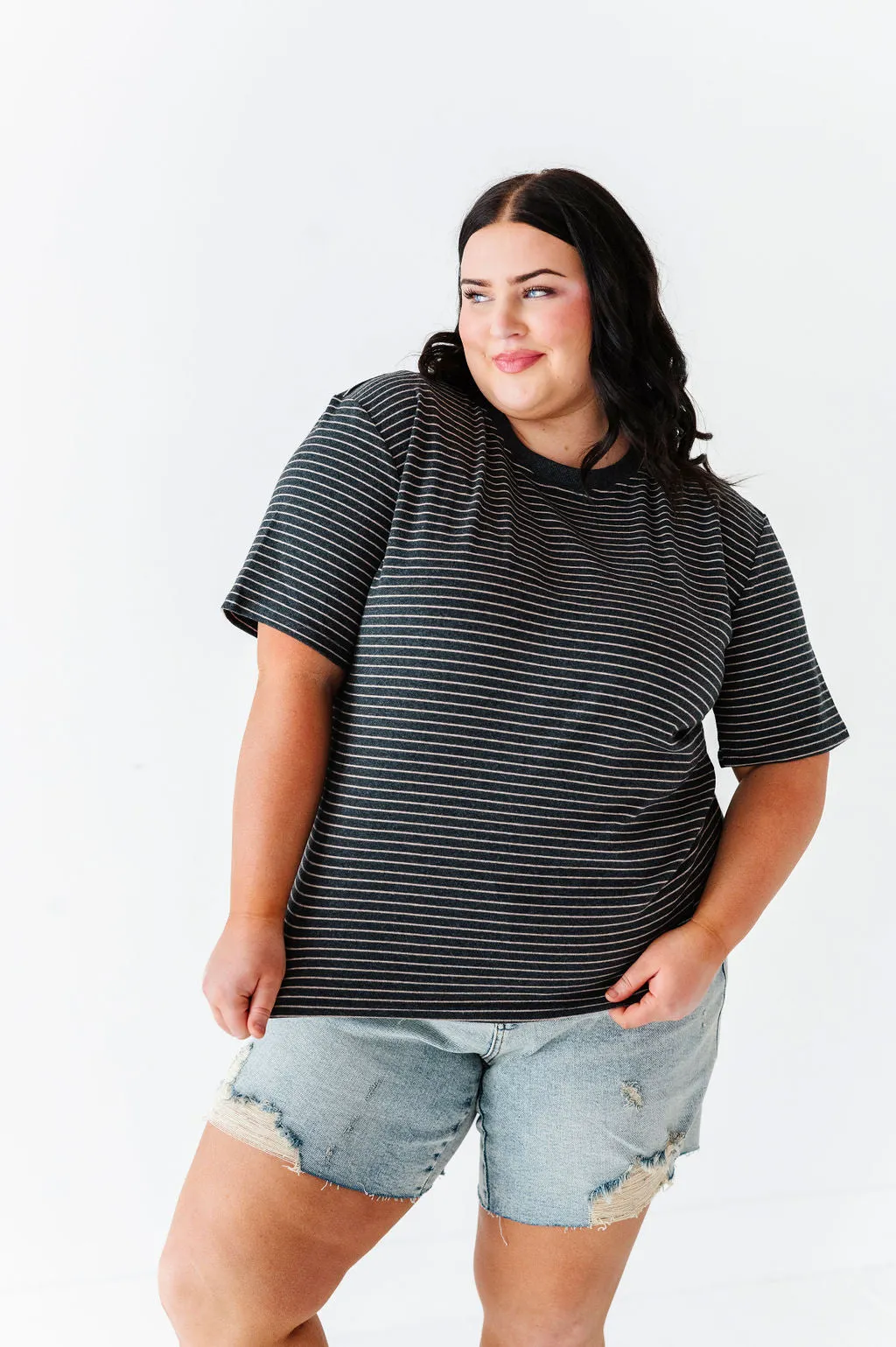 Felicity Striped Top In Charcoal