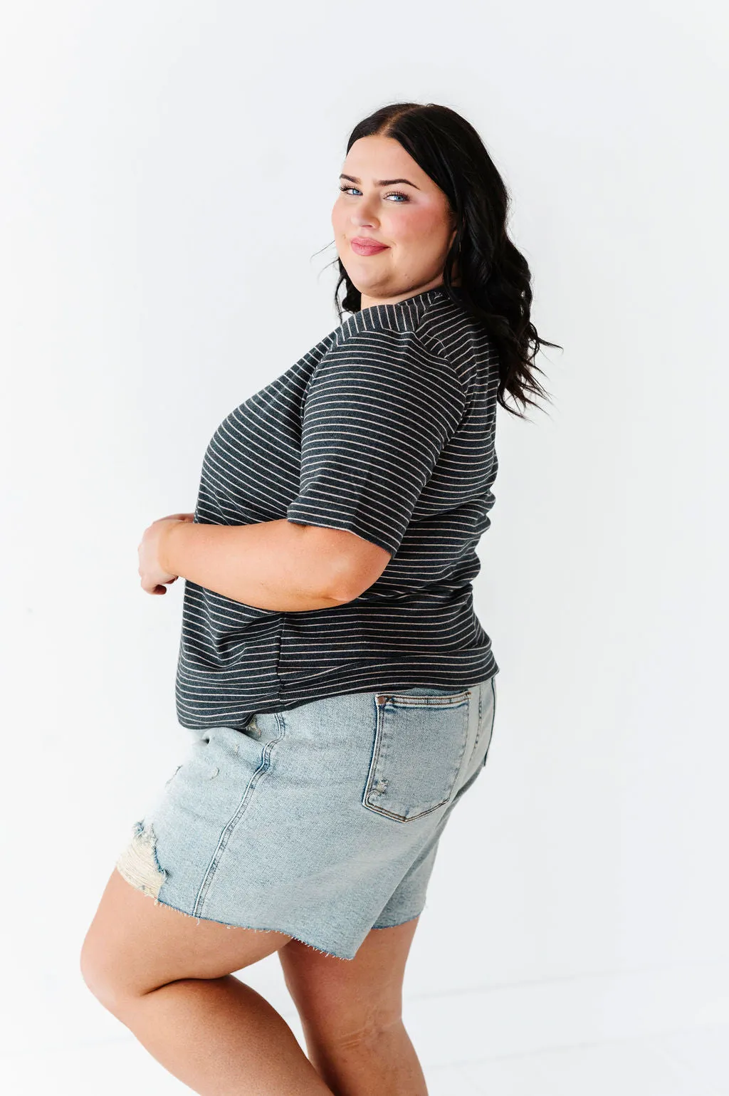 Felicity Striped Top In Charcoal