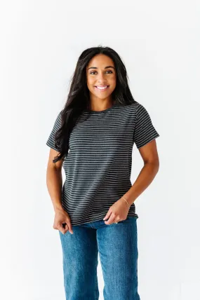 Felicity Striped Top In Charcoal