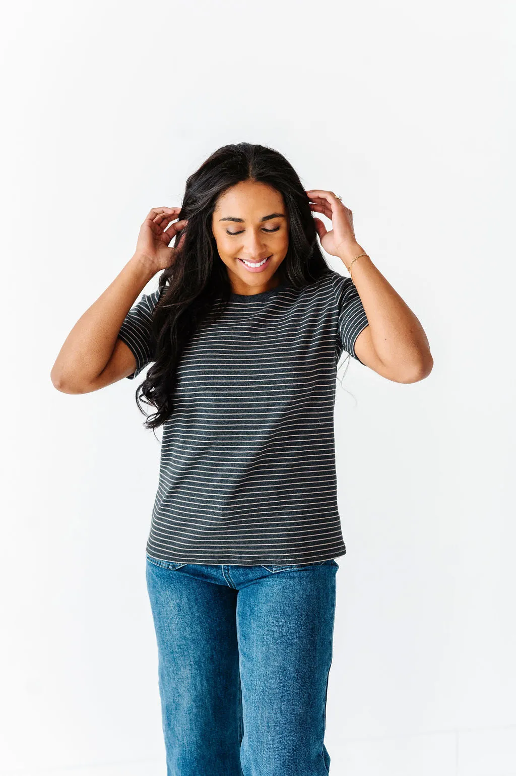 Felicity Striped Top In Charcoal