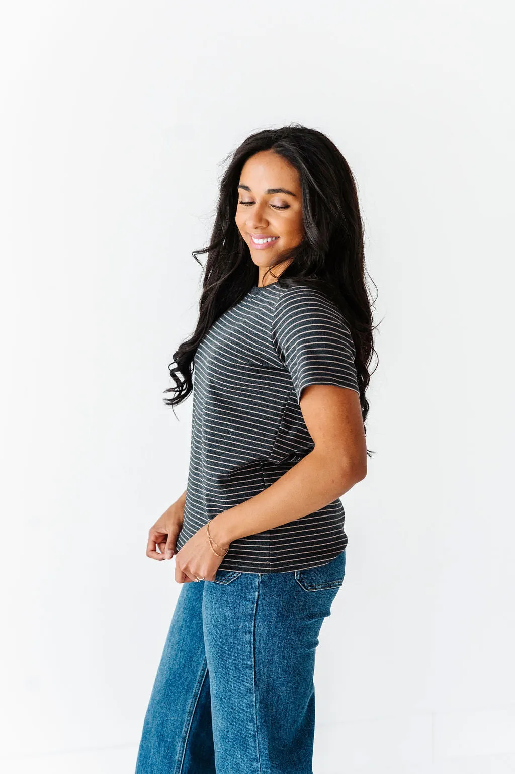 Felicity Striped Top In Charcoal