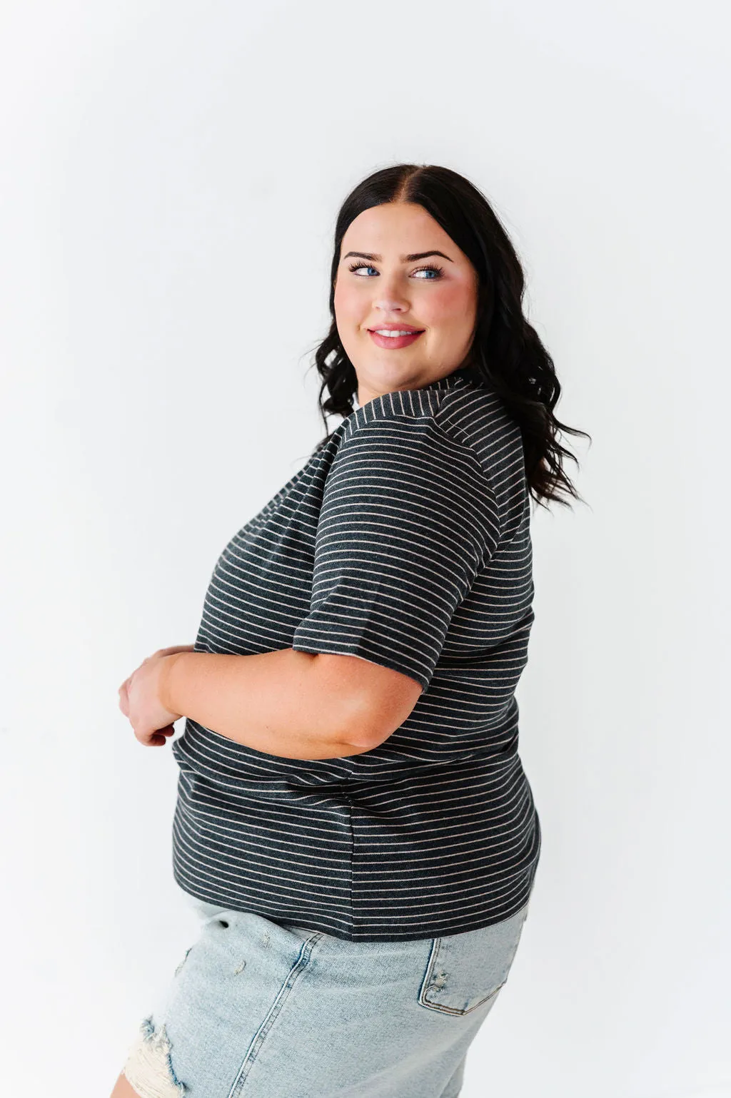 Felicity Striped Top In Charcoal