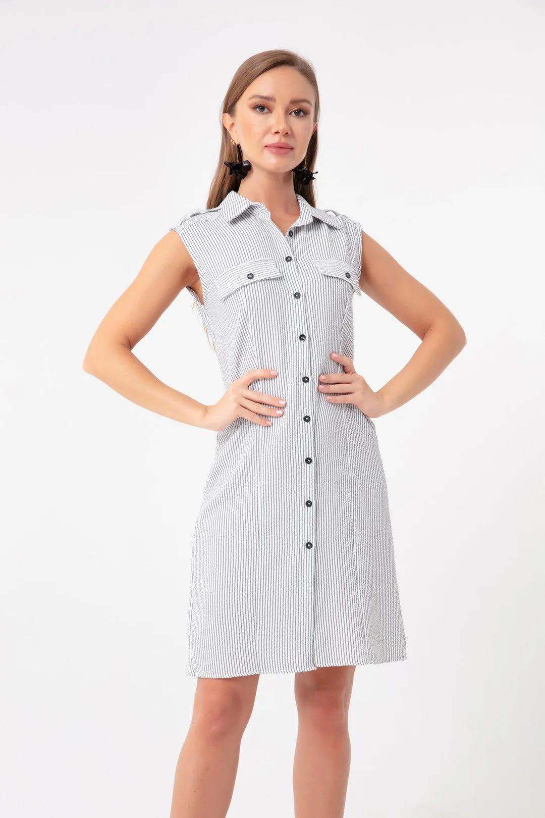 Female Striped Mini Shirt Dress