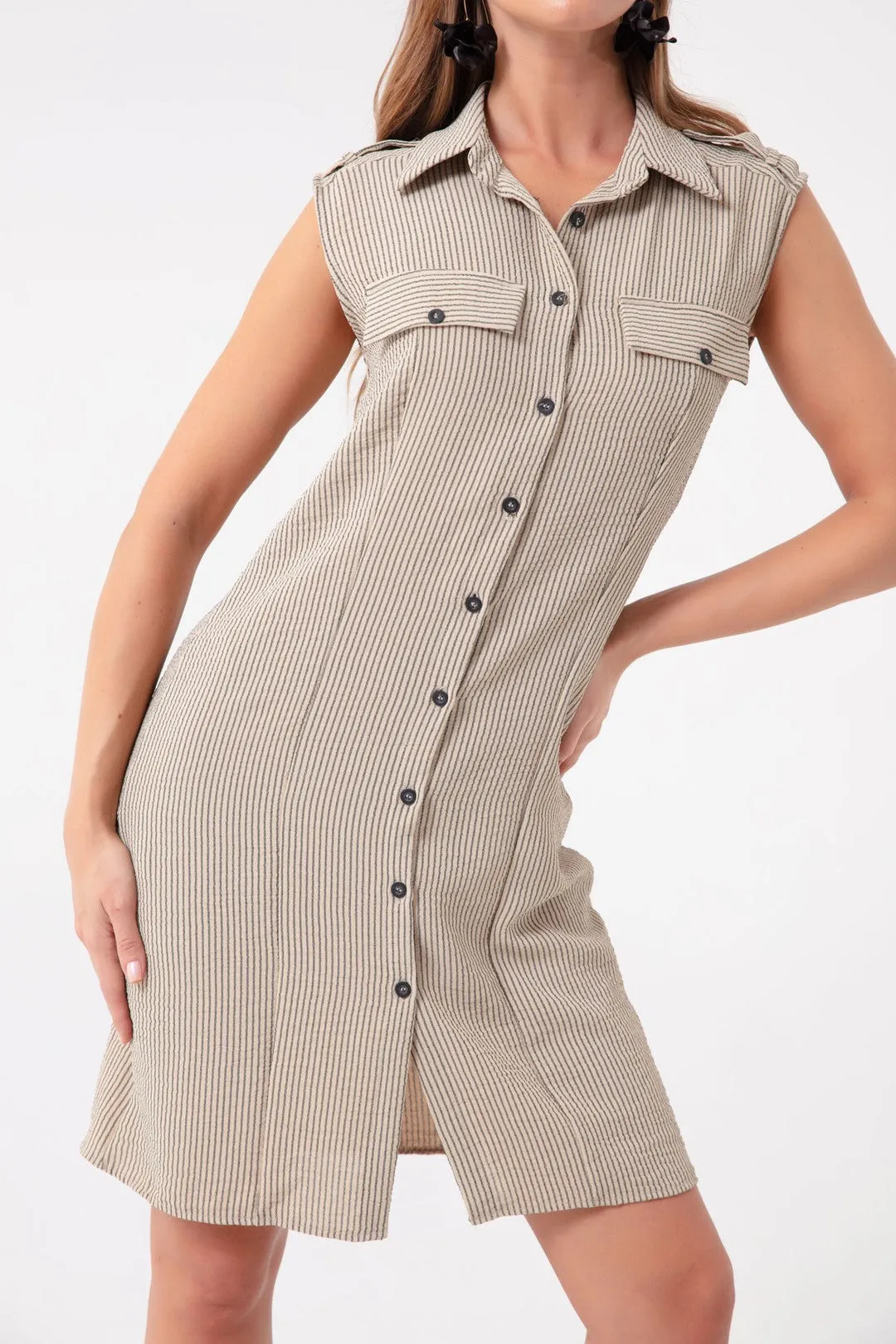 Female Striped Mini Shirt Dress