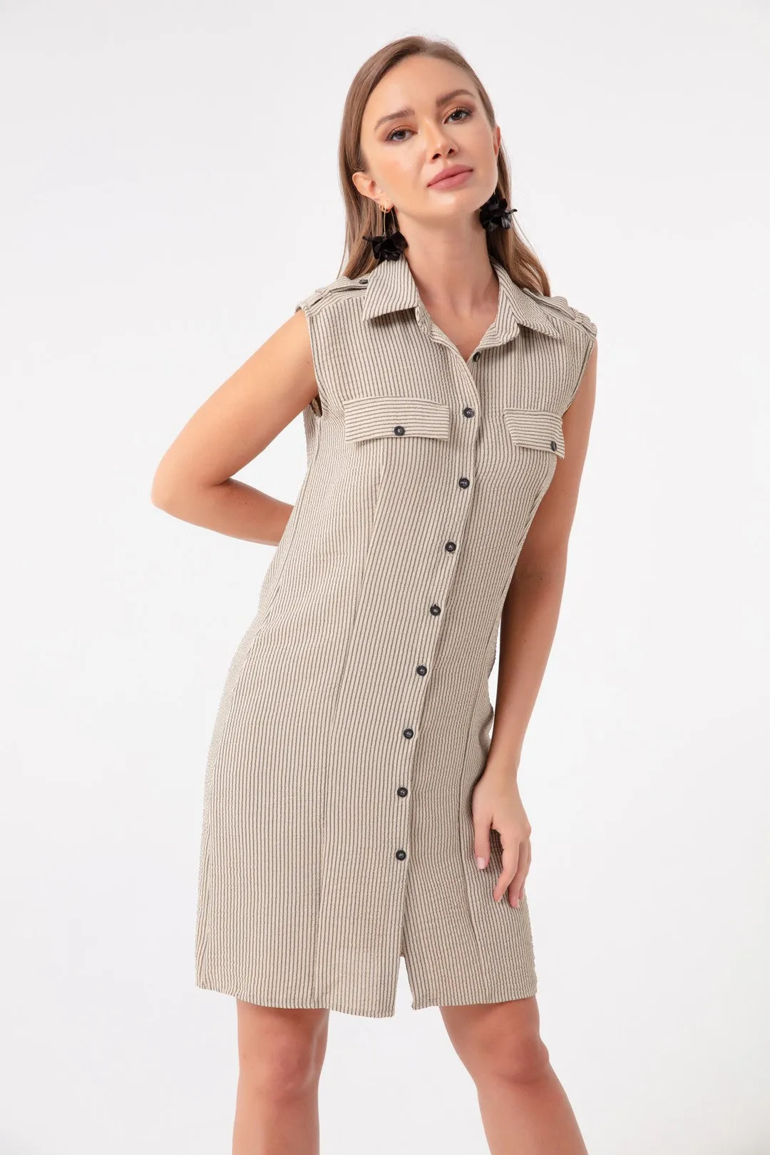 Female Striped Mini Shirt Dress