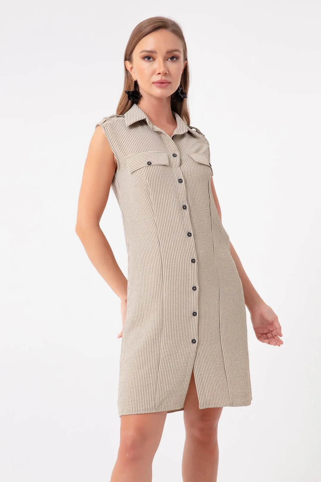 Female Striped Mini Shirt Dress