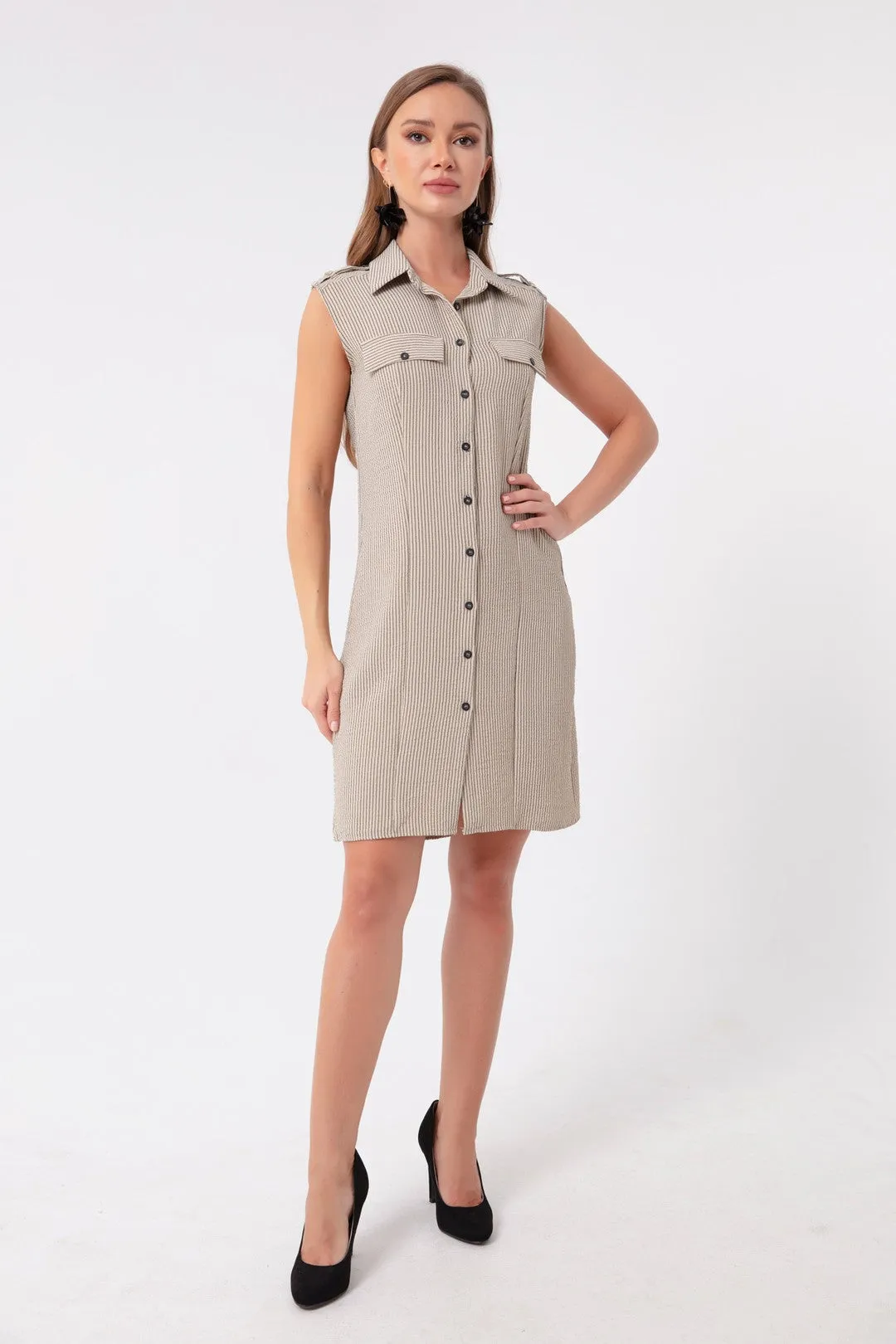 Female Striped Mini Shirt Dress