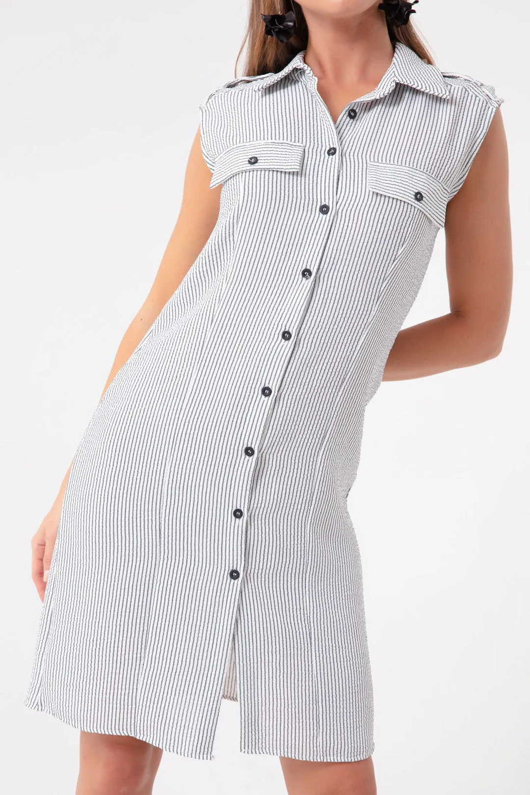 Female Striped Mini Shirt Dress