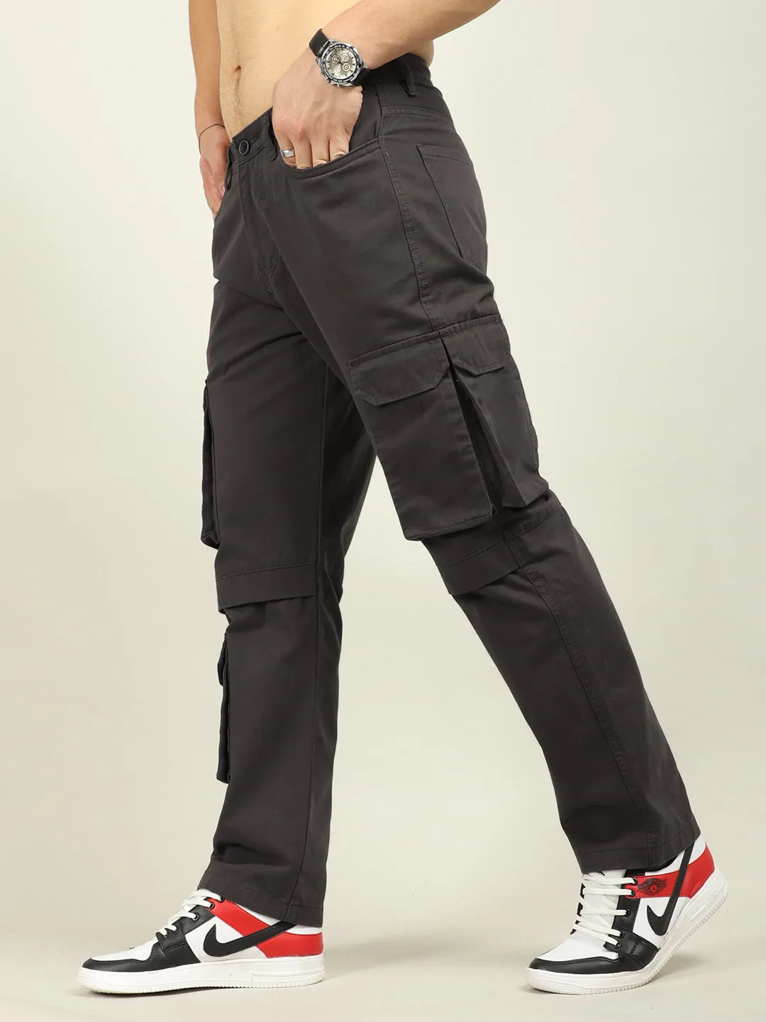 Fire Dark Grey Baggy Fit 8 Pocket Cargo