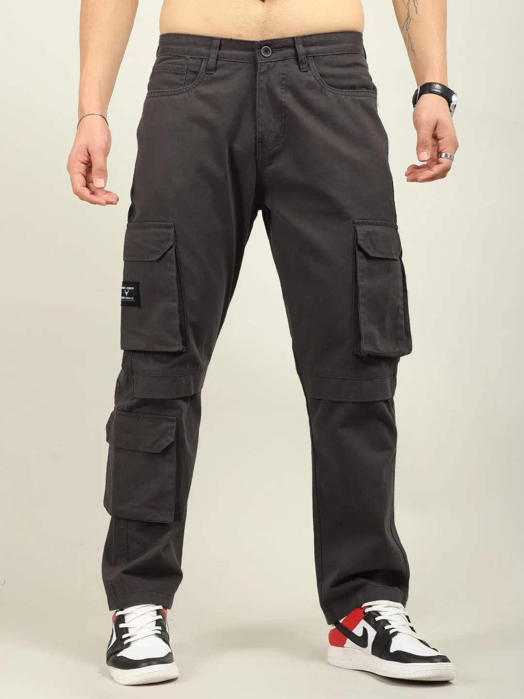 Fire Dark Grey Baggy Fit 8 Pocket Cargo