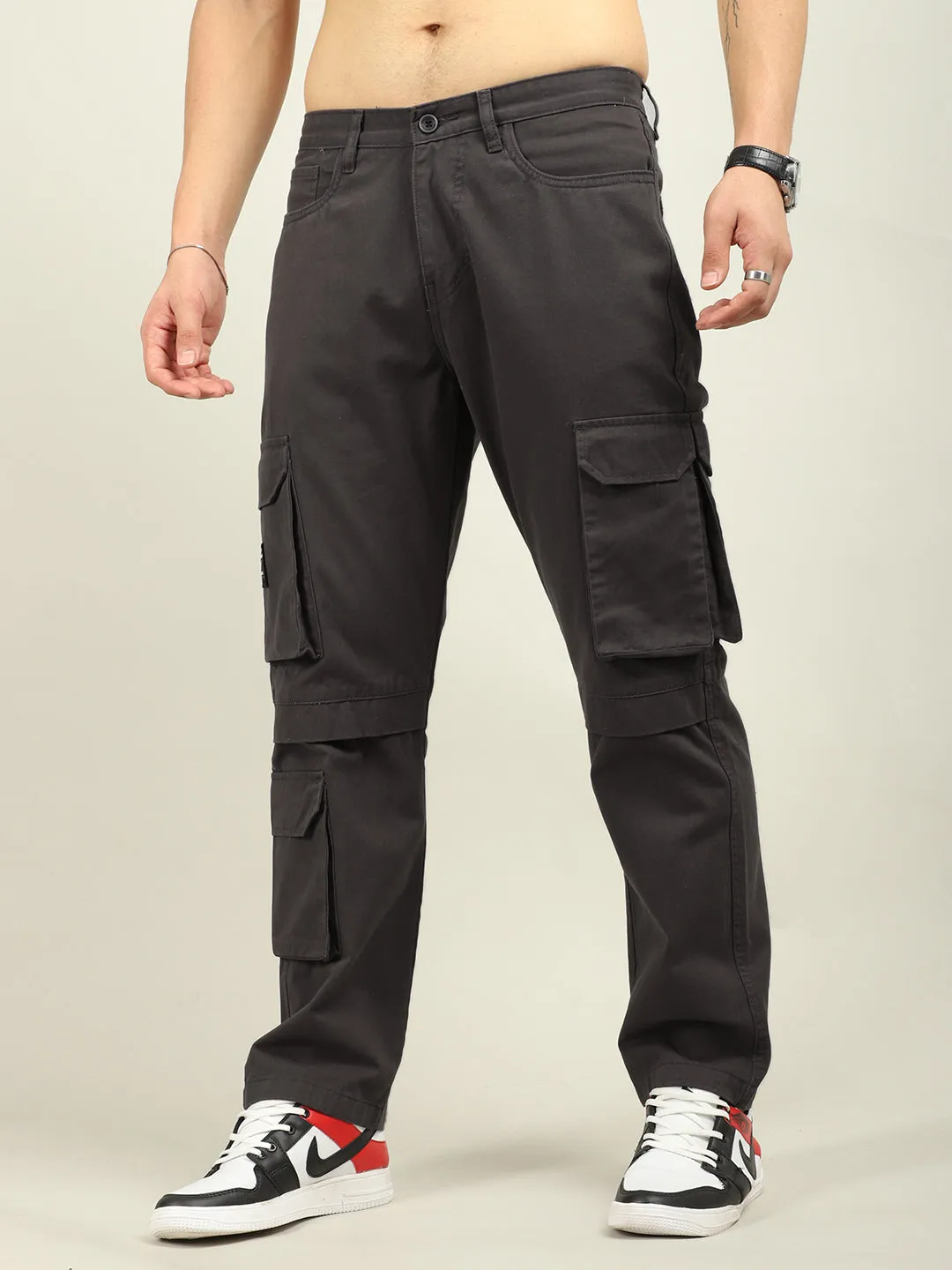 Fire Dark Grey Baggy Fit 8 Pocket Cargo