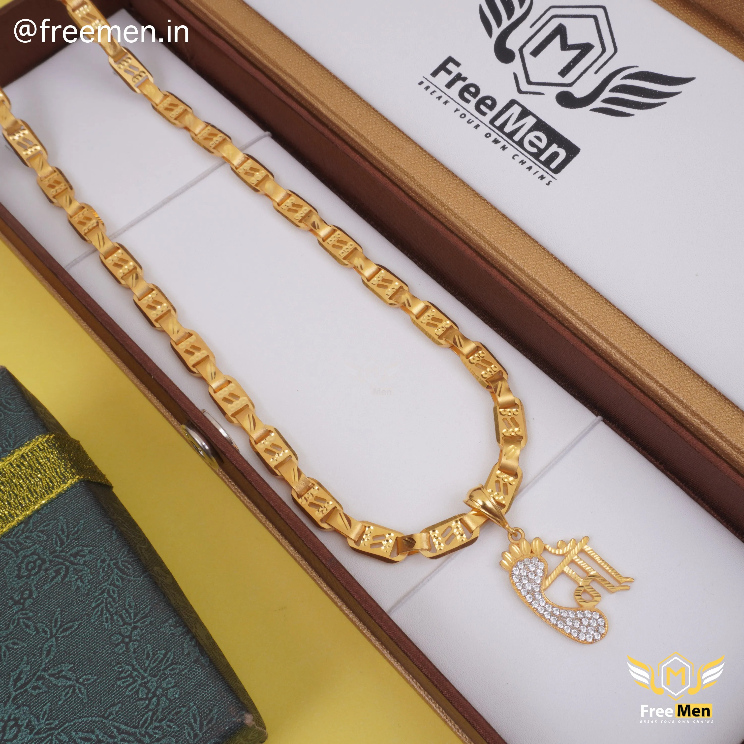 Freemen Gold Plated Stylish Laser chain With Maa Pendant  - FMG304