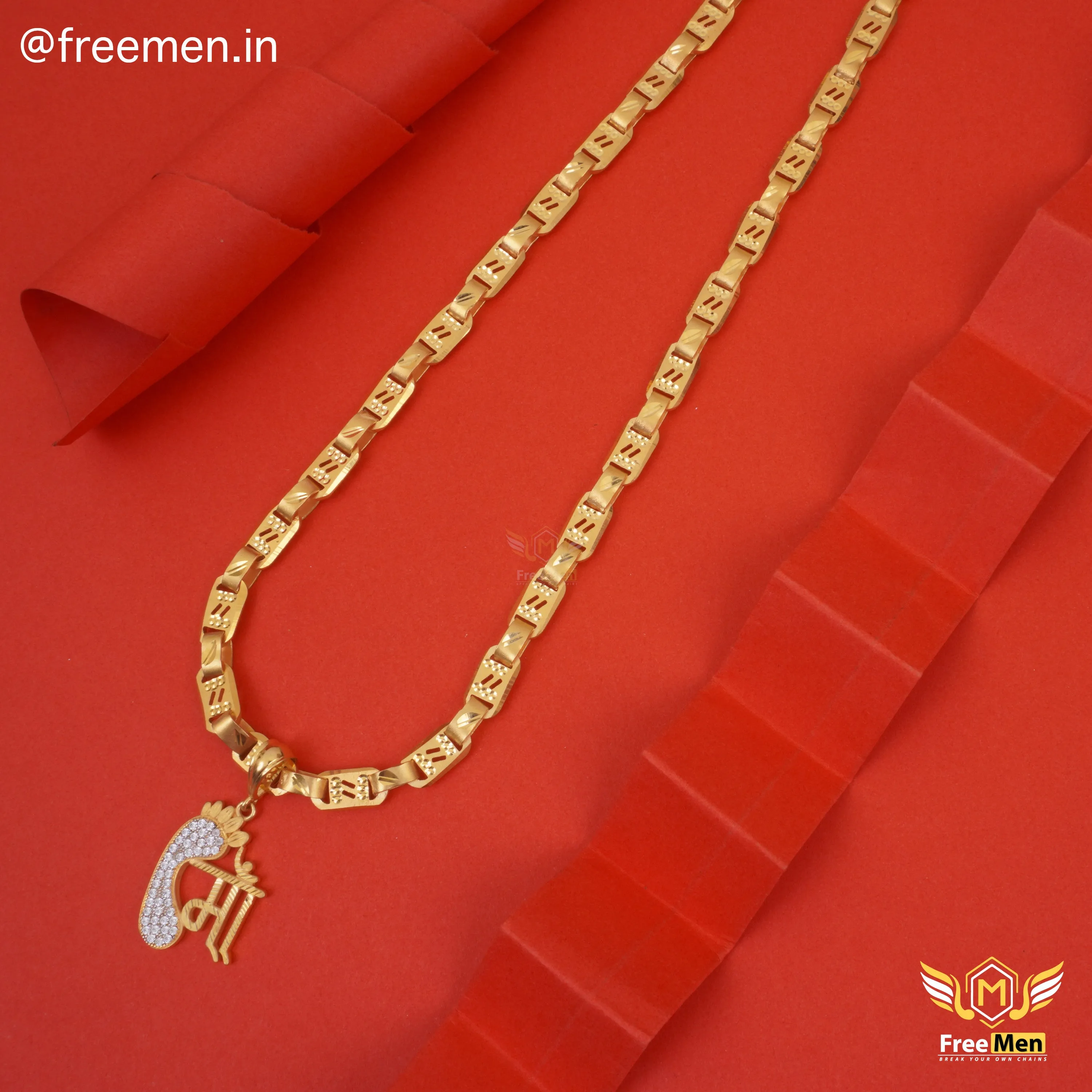 Freemen Gold Plated Stylish Laser chain With Maa Pendant  - FMG304