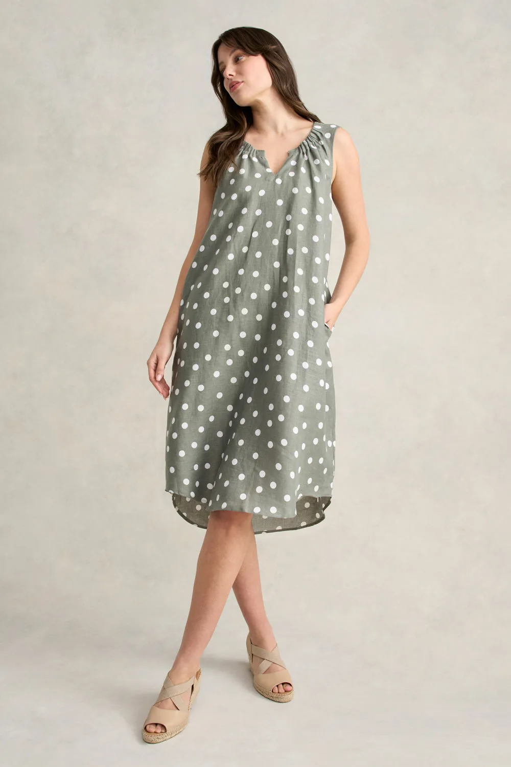 Gathered French Linen Dress