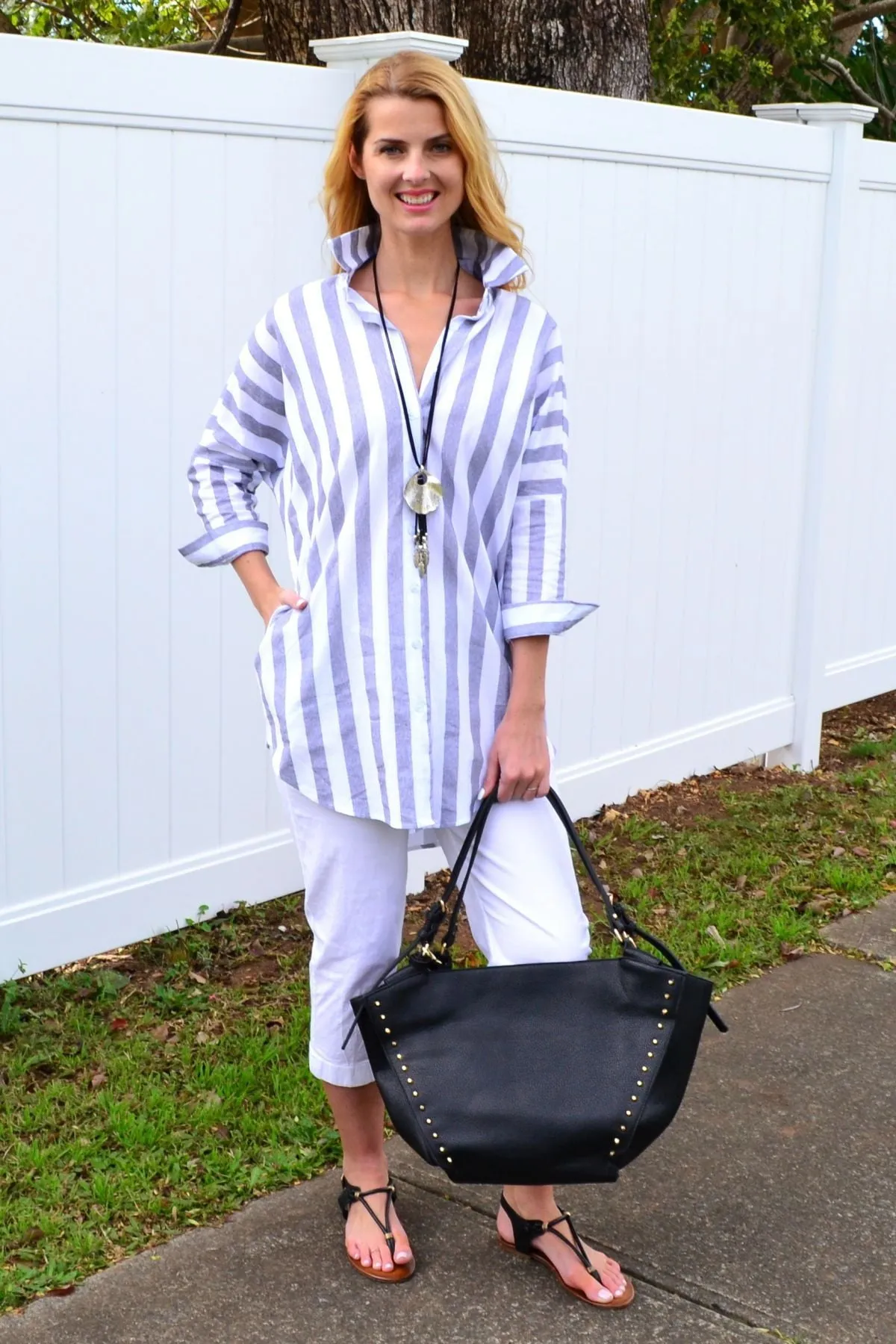 Grey & White Striped Cotton Shirt