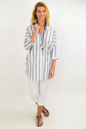 Grey & White Striped Cotton Shirt