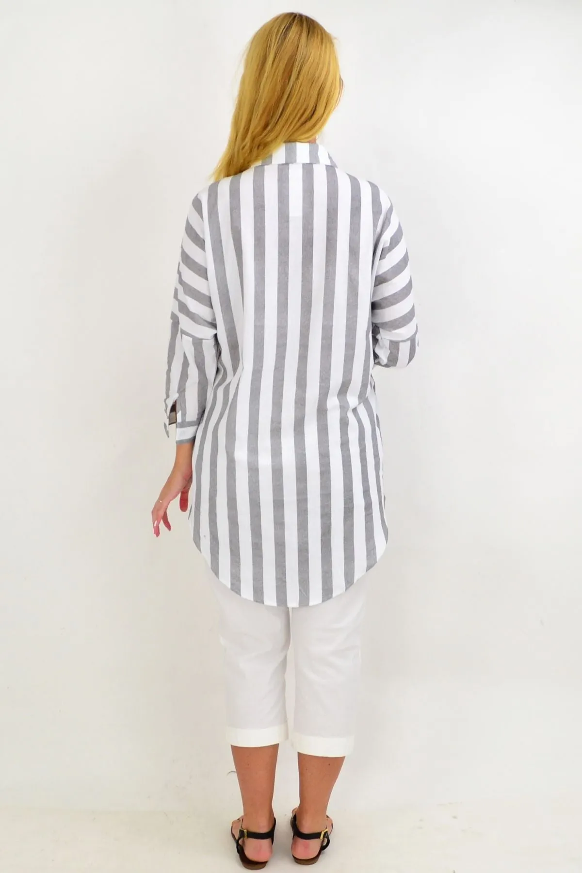 Grey & White Striped Cotton Shirt