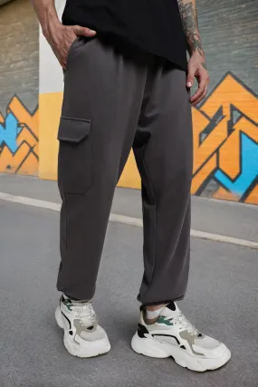 Grey Solid Baggy Fit Cargo Joggers