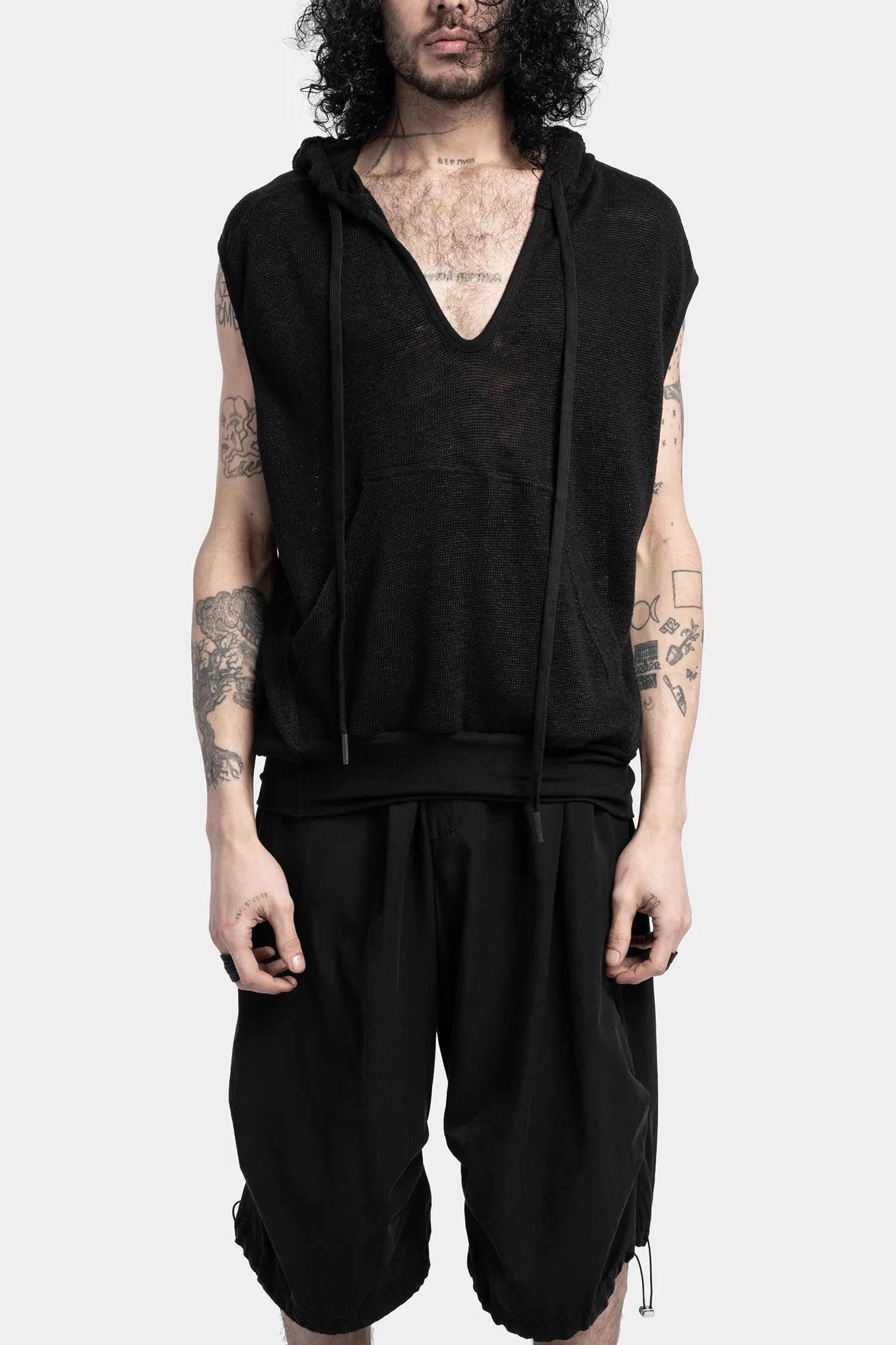 Hooded linen knit tank