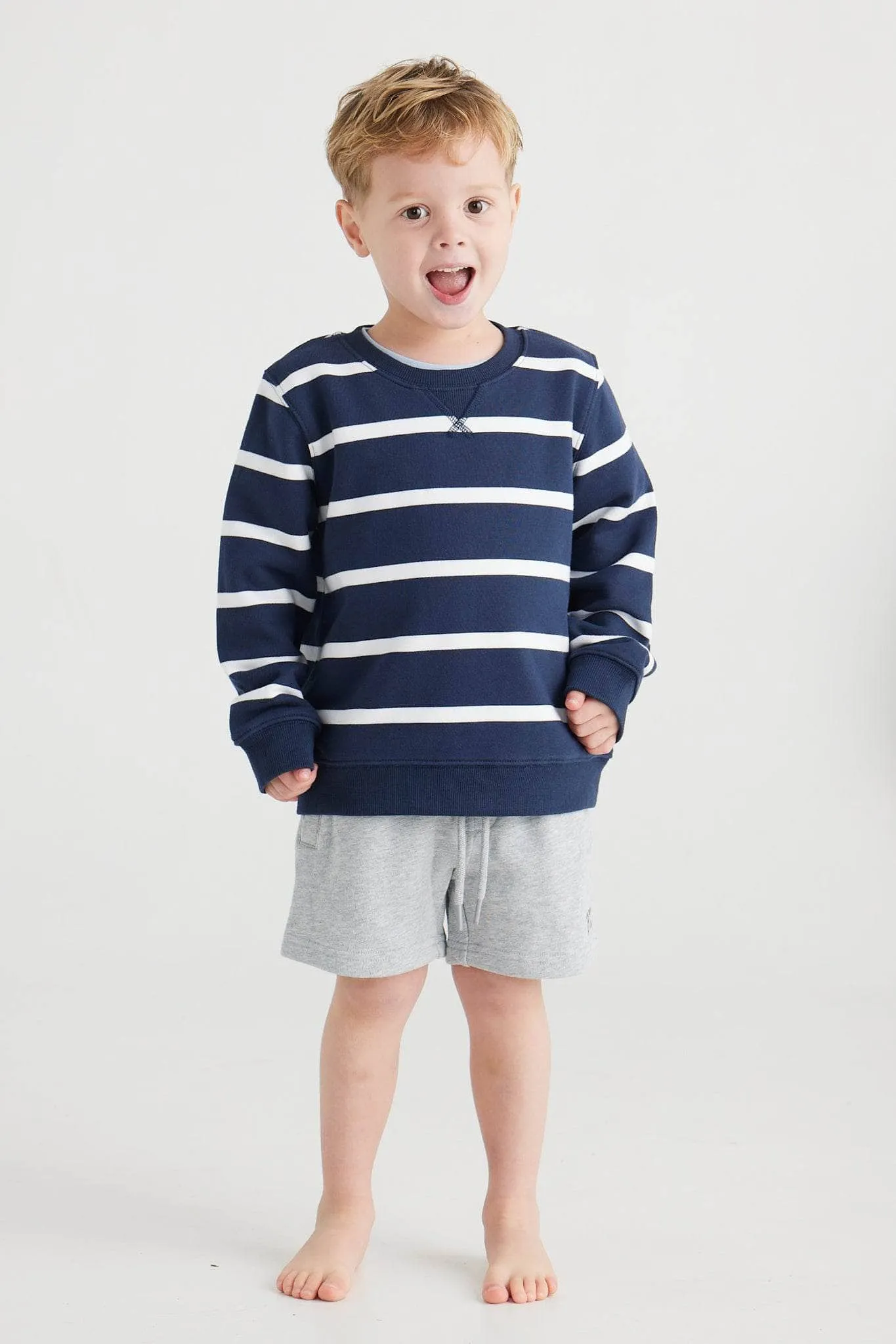 Jnr Striped Crew Navy