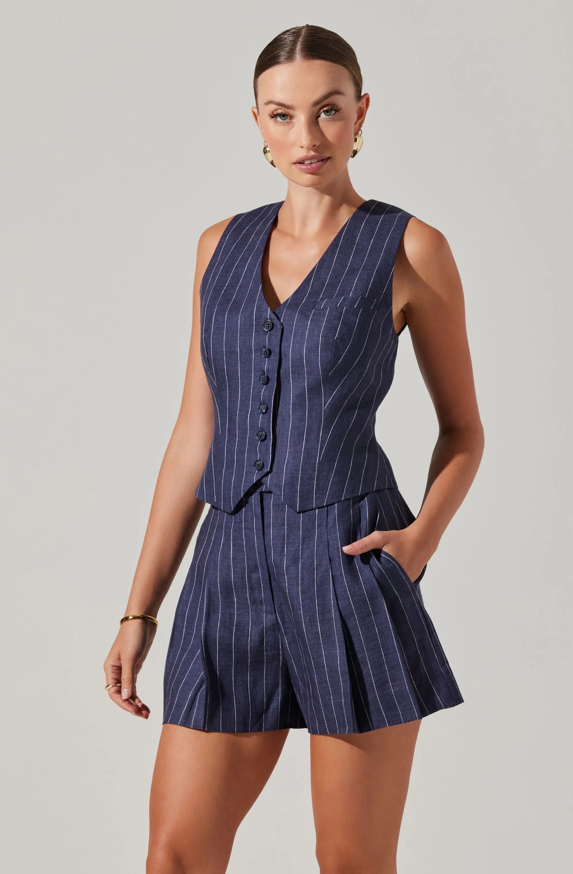 Kaiko Pinstripe Linen Vest