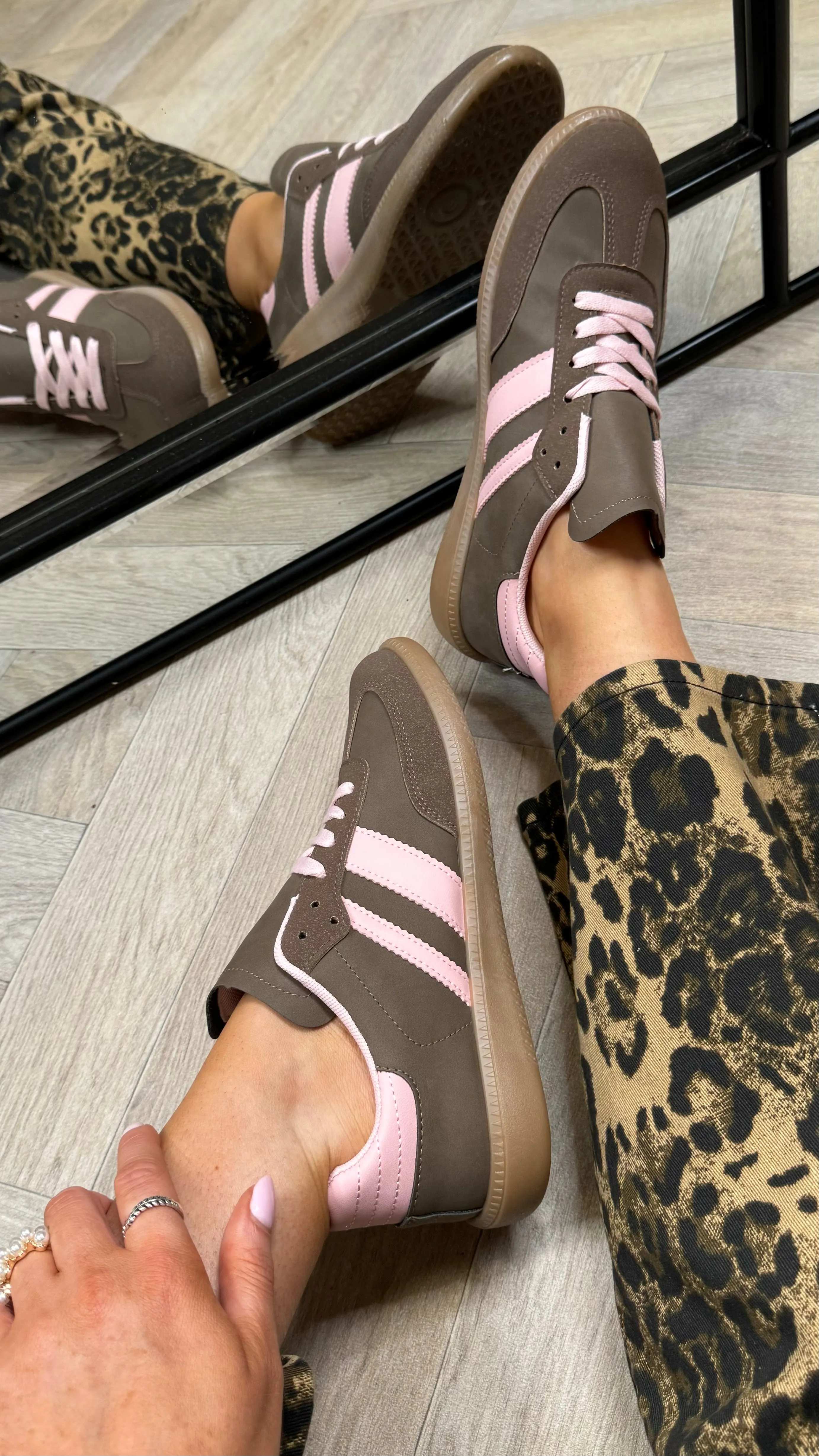 Kenna Brown & Pink Striped Trainers