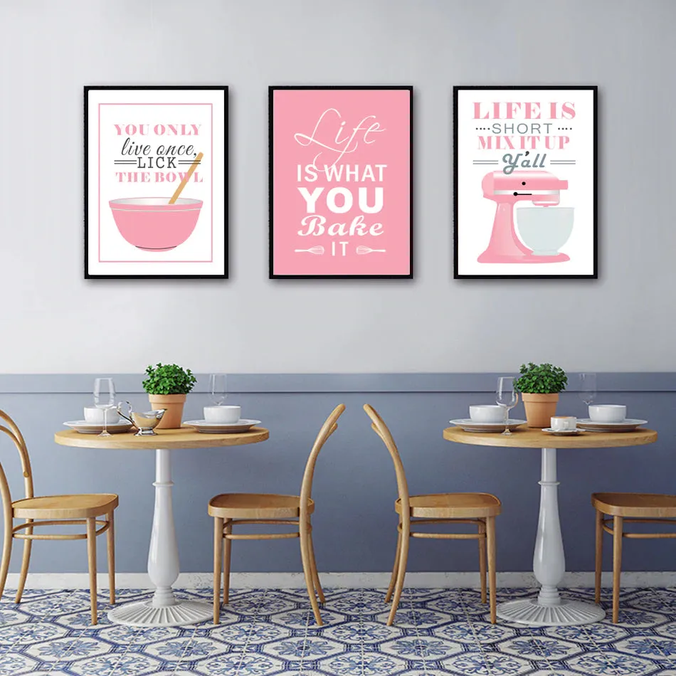 Life Is What You Bake It Kitchen Wall Art Posters Stylish Nordic Colorful Simple Canvas Prints For Kitchen Cafe and Modern H