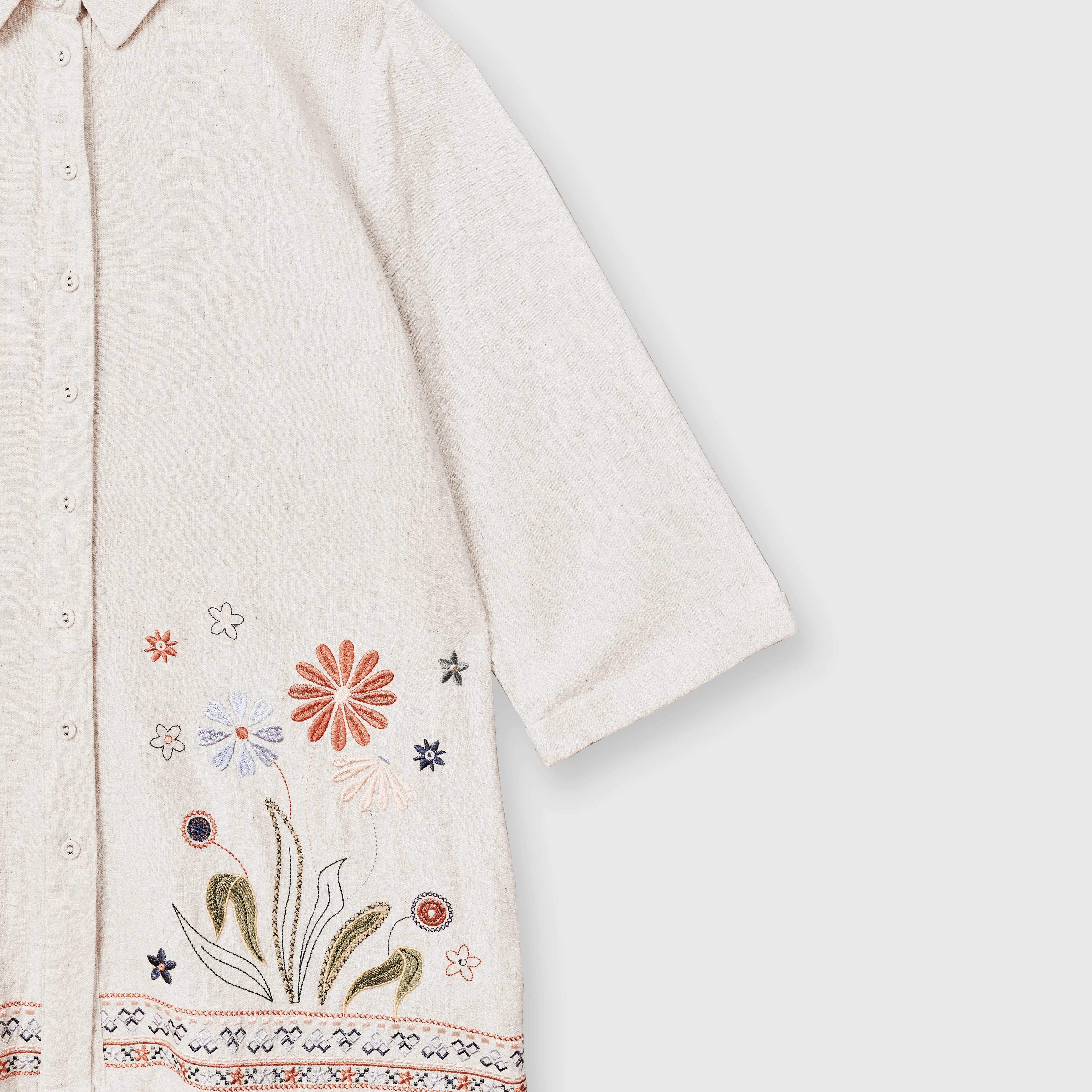 Linen Embroidered Boxy Shirt