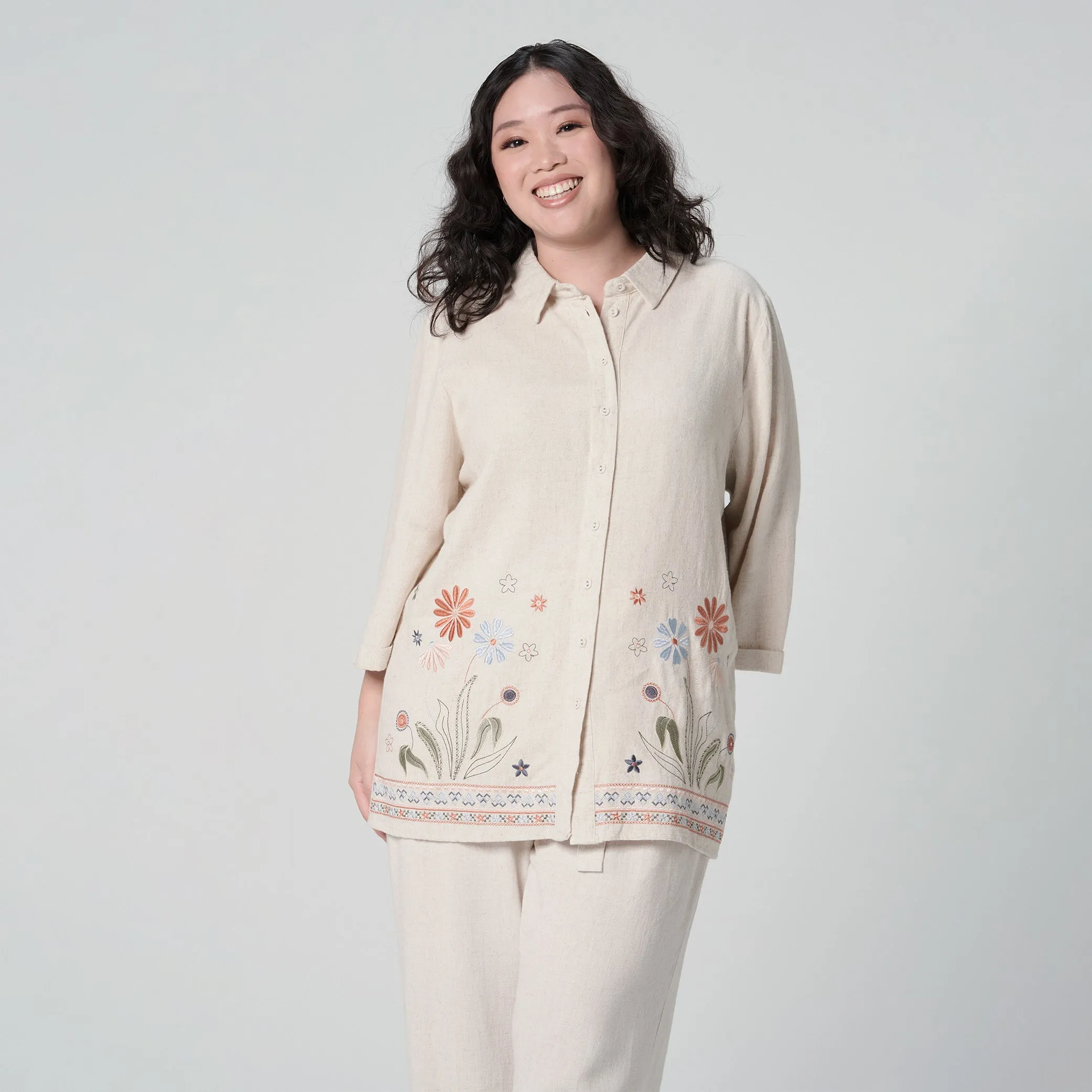 Linen Embroidered Boxy Shirt