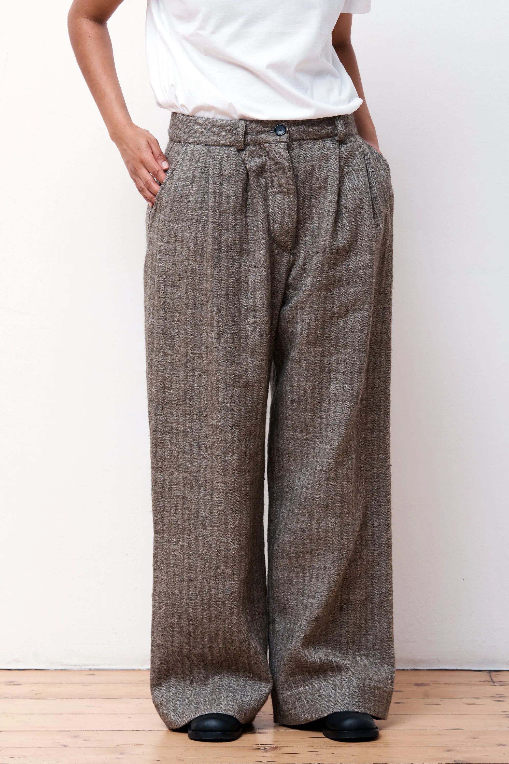 Linen Mara Trouser Natural/Grey