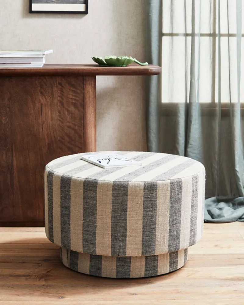 Linen Striped Pouf