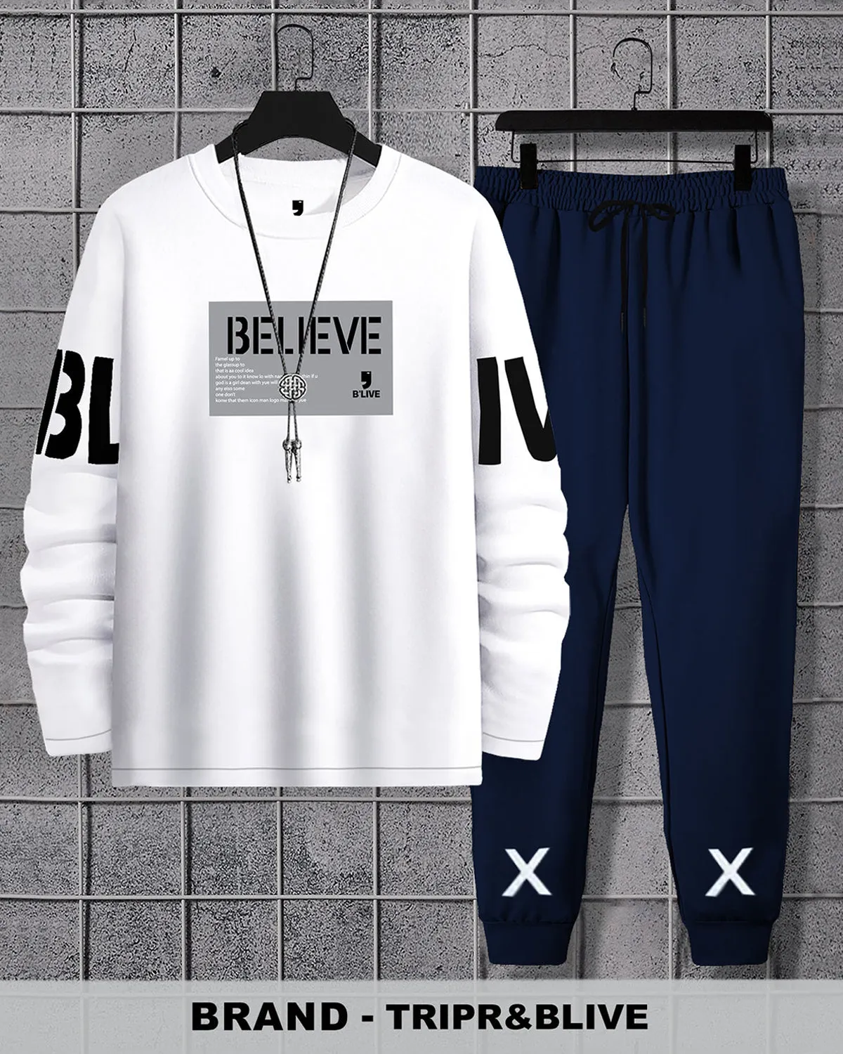 Men Believe Printed White | Black Tracksuit