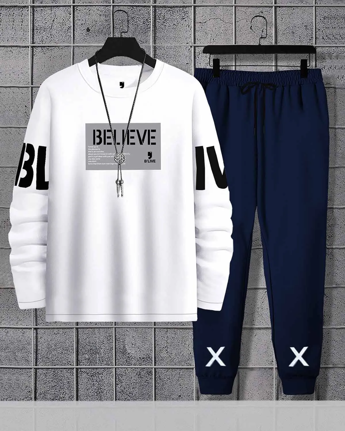 Men Believe Printed White | Black Tracksuit