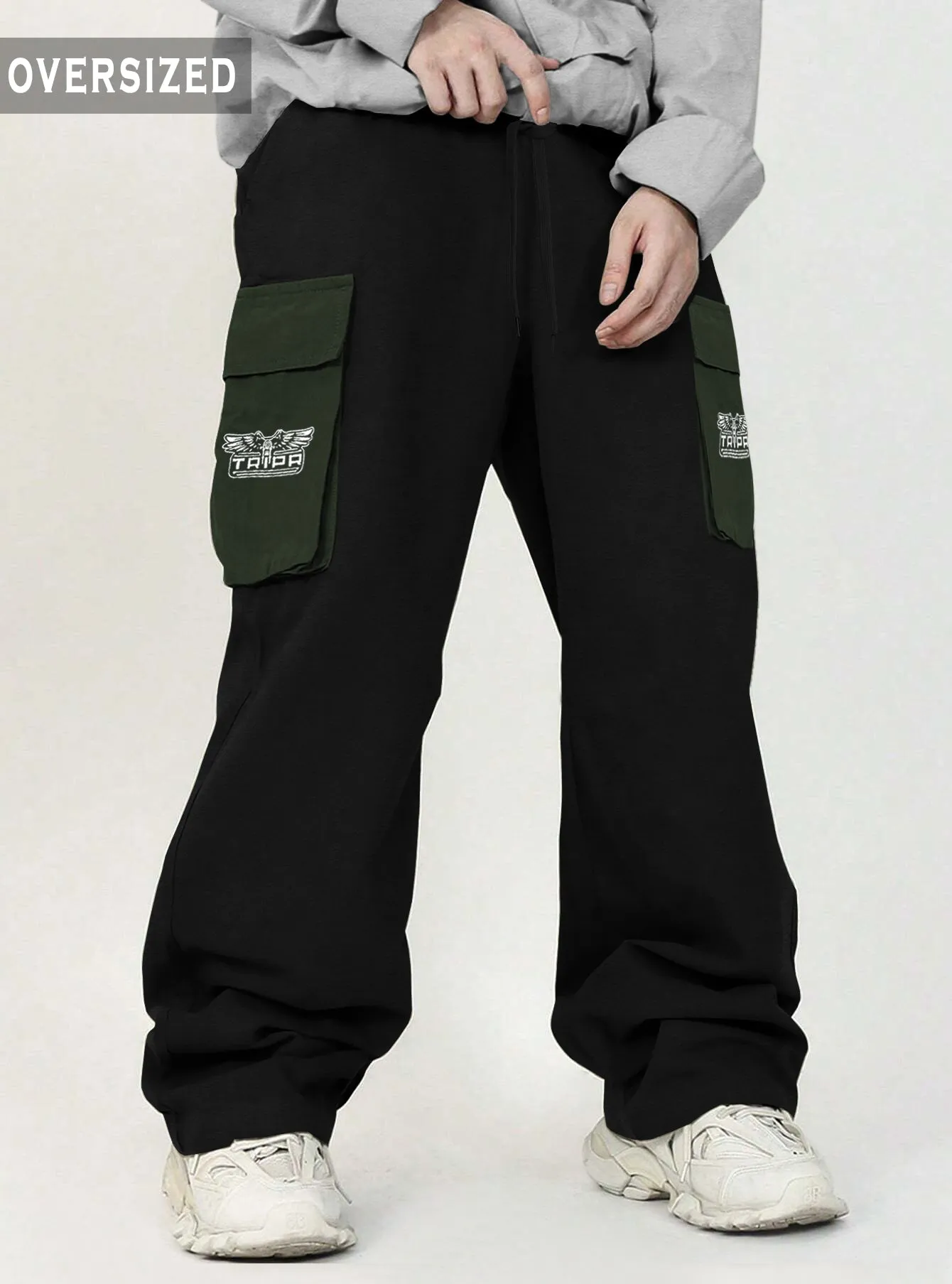 Men Black Olive Green Printed Baggy fit oversized Cargo Jogger