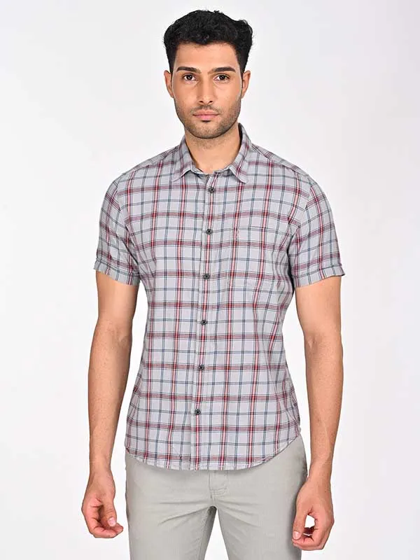 Men Checked Half Sleeve Cotton Shirt