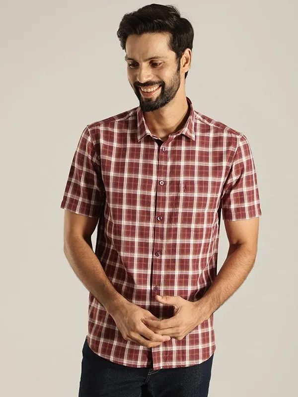 Men Checked Half Sleeve Cotton Shirt