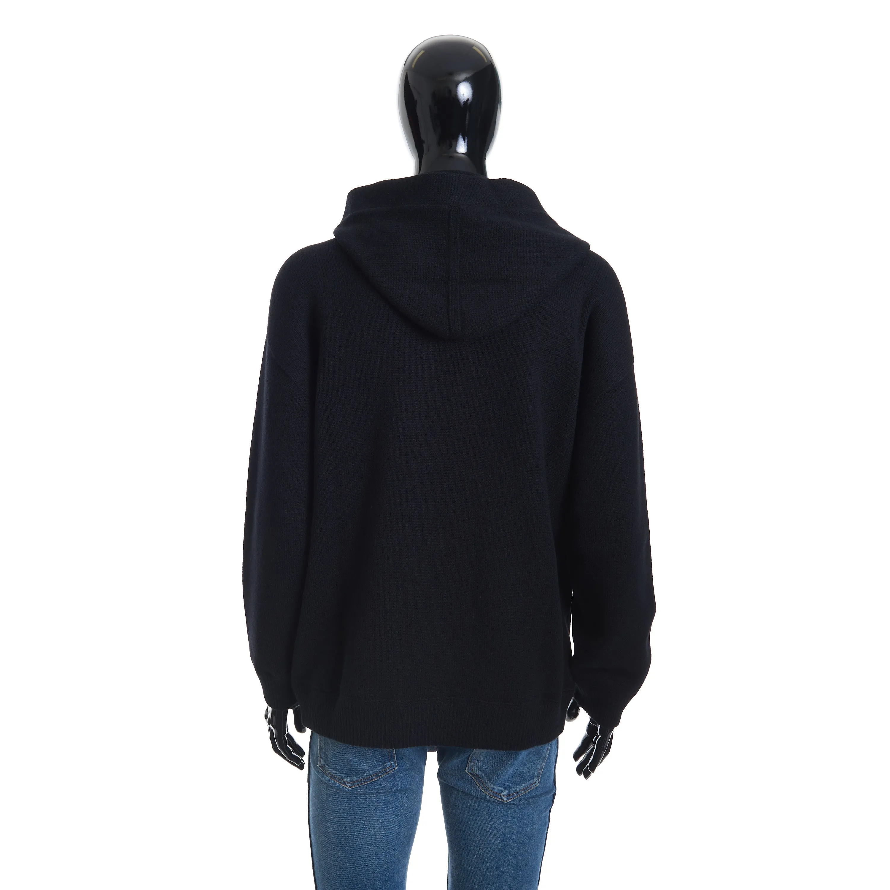 Oversized Hooded Zip-up Sweater In Black Sporty Wool And Cashmere