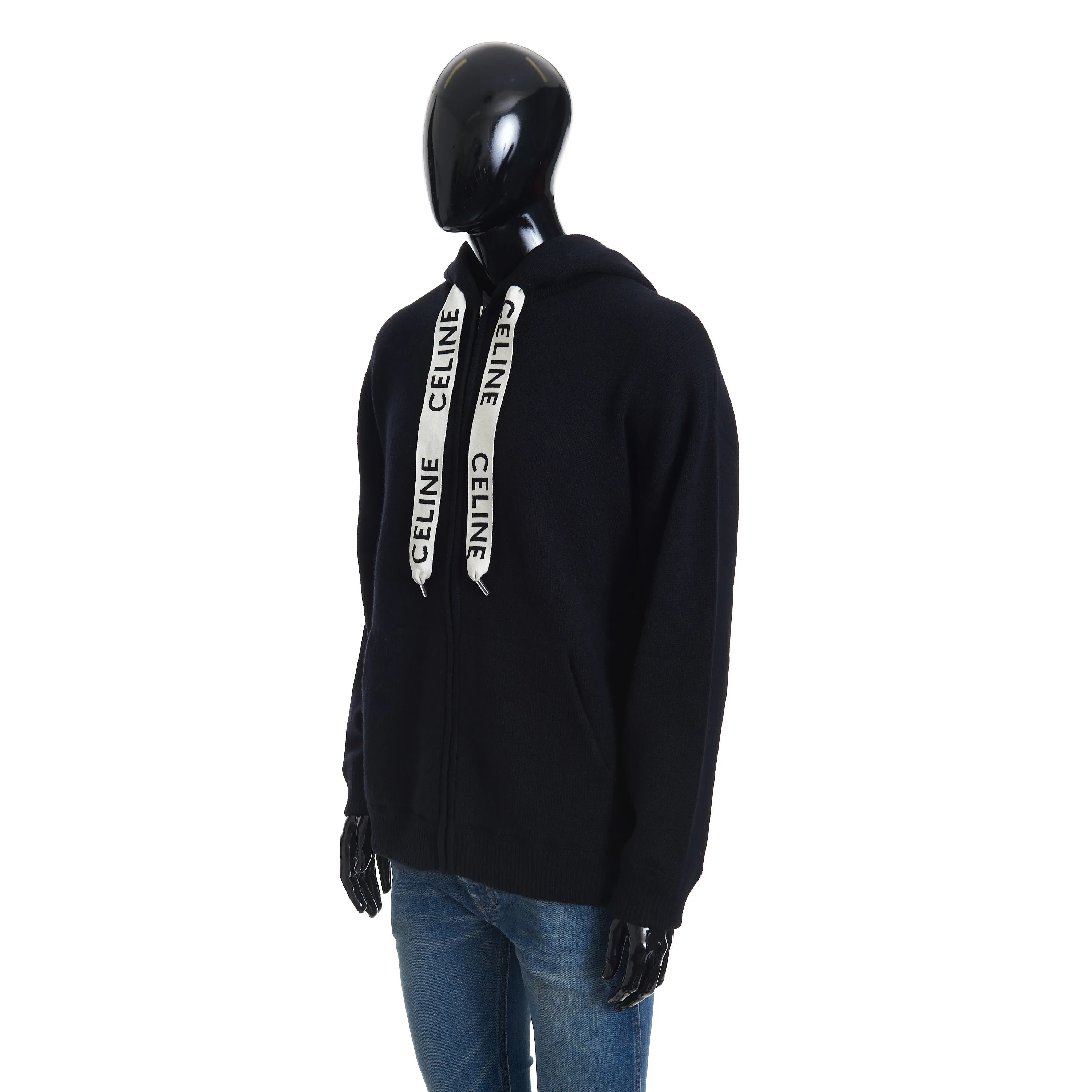 Oversized Hooded Zip-up Sweater In Black Sporty Wool And Cashmere