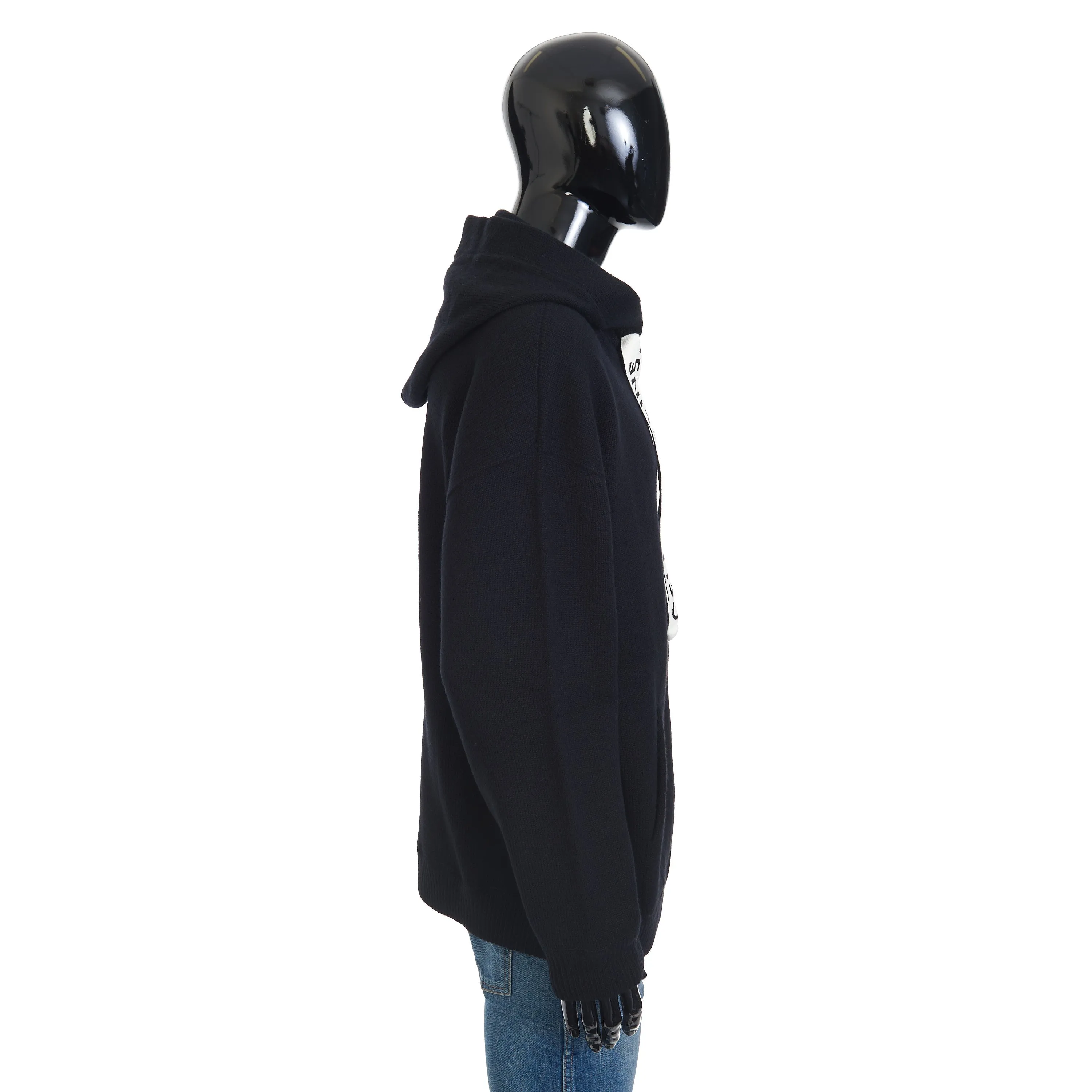 Oversized Hooded Zip-up Sweater In Black Sporty Wool And Cashmere