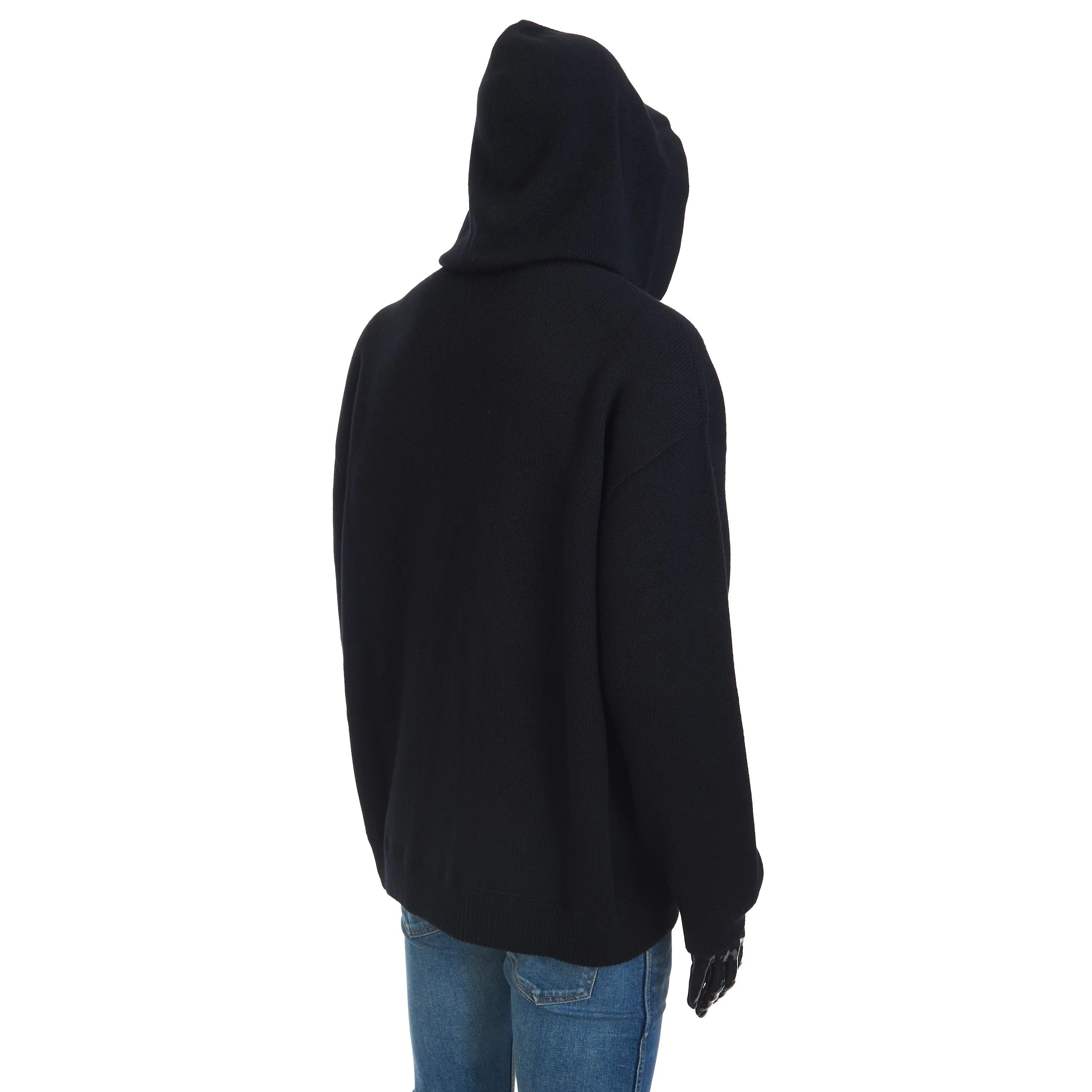 Oversized Hooded Zip-up Sweater In Black Sporty Wool And Cashmere