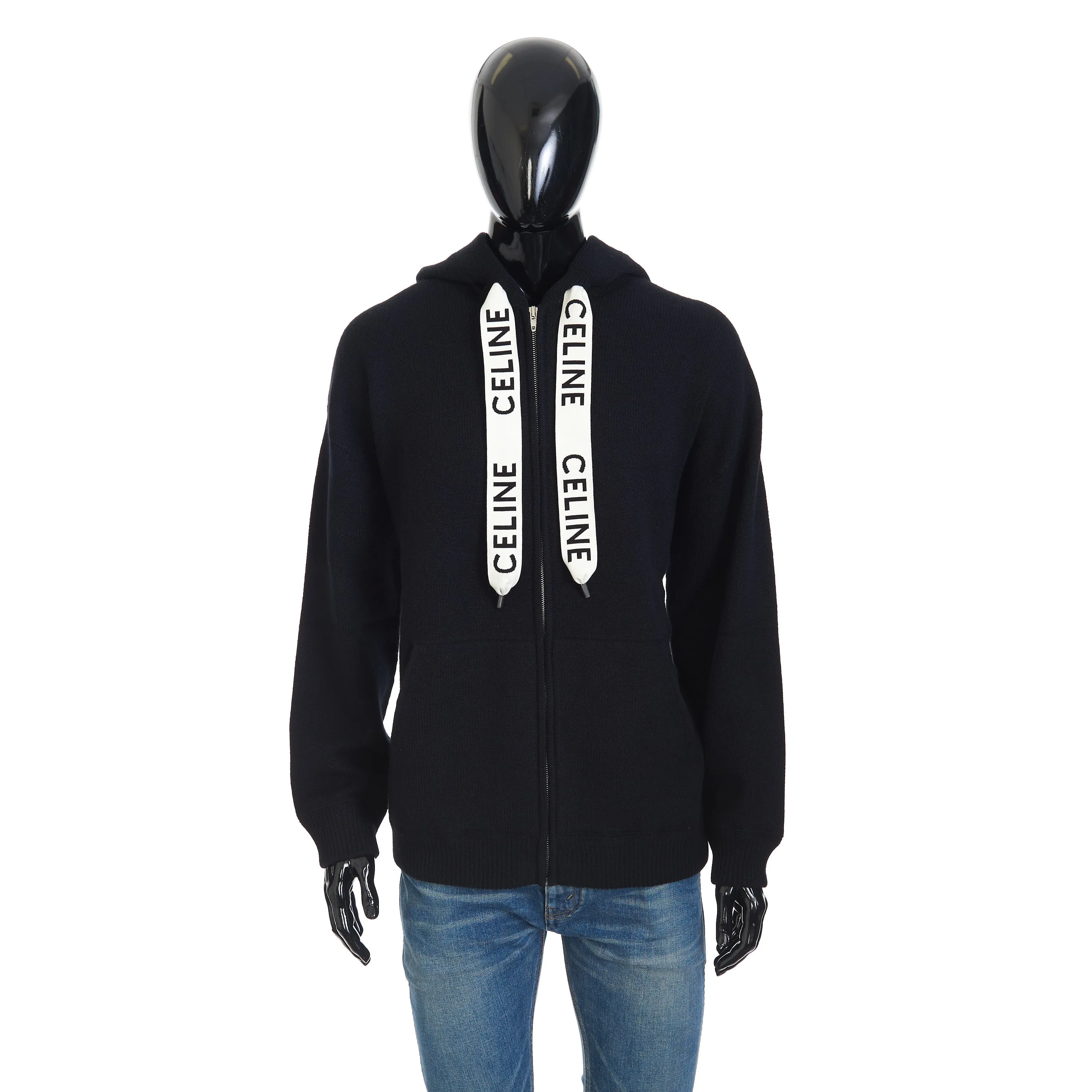 Oversized Hooded Zip-up Sweater In Black Sporty Wool And Cashmere